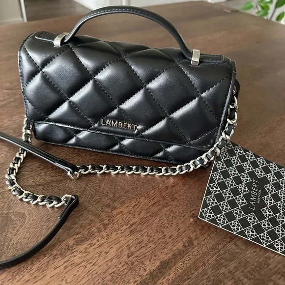 Lambert Andrea Black Vegan Leather Quilted Women's Bag - Picture 1 of 7